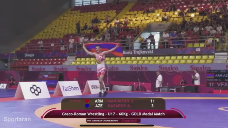 Ermeni sporcu, Azerbaycanlı rakibini kesin bir zaferle yenerek Avrupa Şampiyonu oldu (Video)