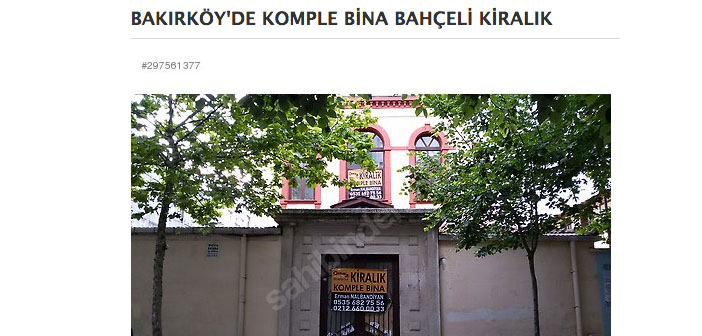 Bakırköy Dadyan Ermeni Okulu "sahibinden.com" sitesinde kiralığa çıkarıldı