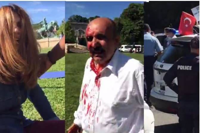 Washington'da Erdoğan'ı protesto edenler, Türk milliyetçilerin saldırısına uğradı (video)