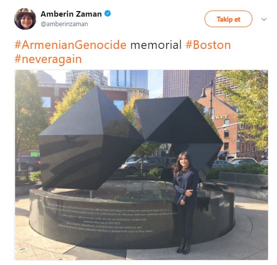 Tanınmış Türk gazeteci Amberin Zaman, Ermeni Soykırımı anıtında çektiği fotoğrafını paylaştı