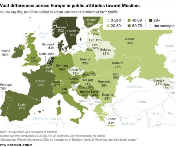 Avrupa'da bir Müslümanı kendi ailesine kabul etmeye hazır olanların oranı araştırıldı