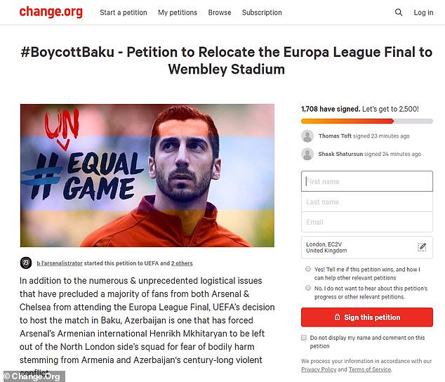 Arsenal taraftarları #BoycottBaku hashtag ile Avrupa Ligi final maçının Bakü’de yapılması boykot ediyorlar