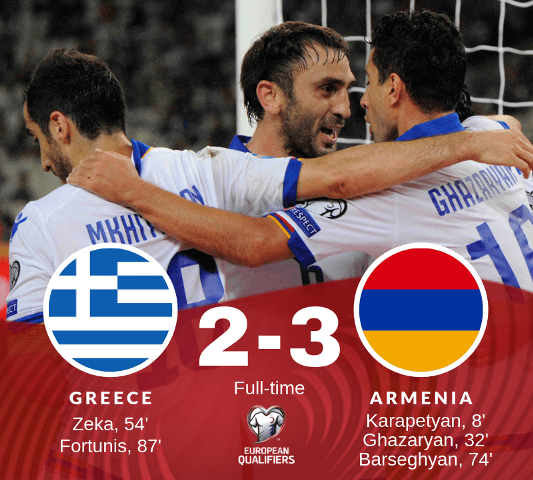 Ermenistan Euro 2020 elemelerinde tekrar zafer kazandı: Bu kez rakip Yunanistandı (video)