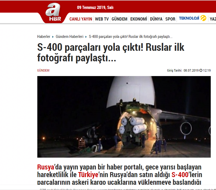 Дезинформация турецких СМИ: ''запчасти С-400 отправлены в Турцию ''