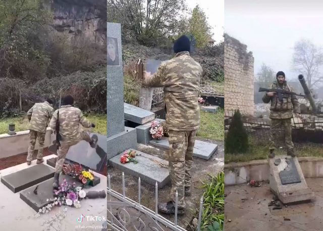 Karabağ'da Azerbaycan terörist güçleri, Ermeni mezarlıkları tahrip ediyor