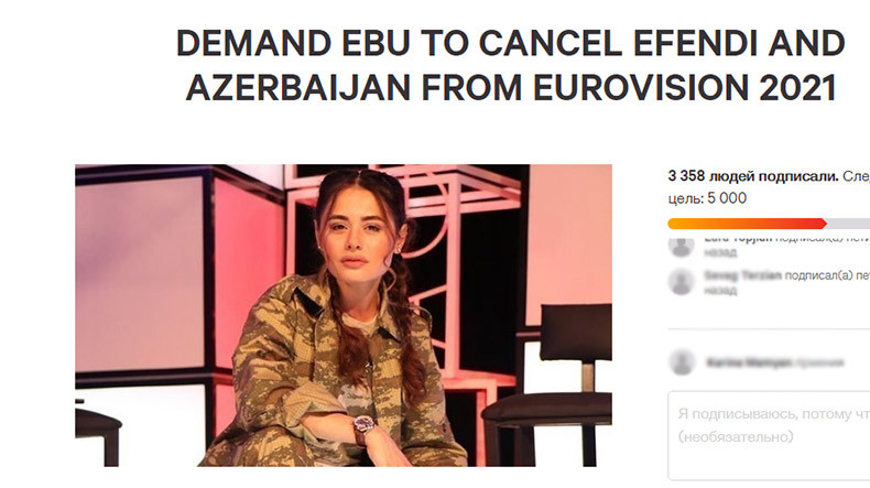 Change.org  sitesinde Azerbaycan’ın Eurovision 2021 katılımcısına karşı imza kampanyası başlatıldı