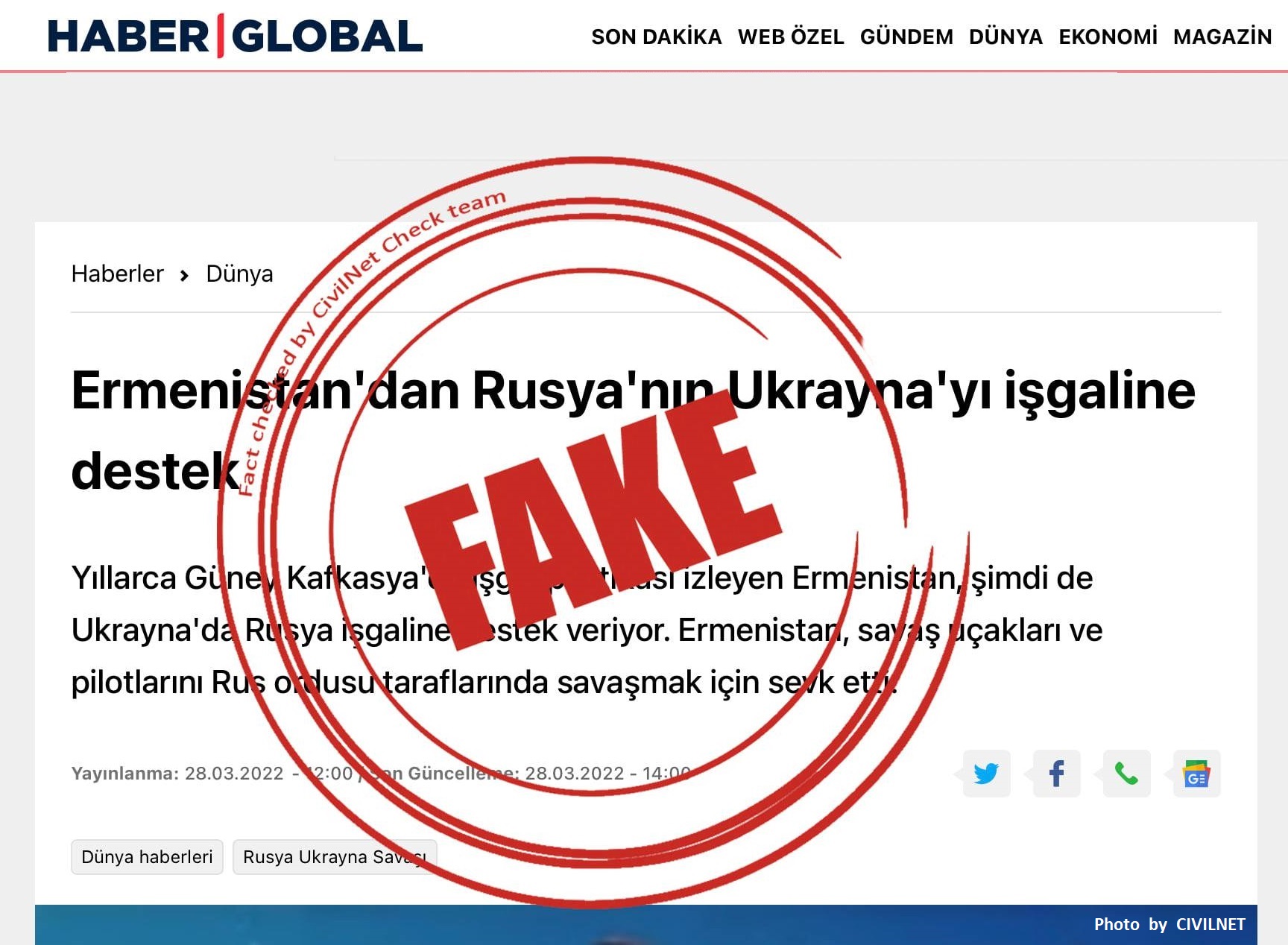 Ermenistan Savunma Bakanlığı’ndan “Haber Global’ın” sahte iddialarına yalanlama!