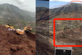 Azerbaycan'dan bir vandalizm daha! Artsakh'ın Eski Şen köyü mezarlığını inşaat ekipmanlarıyla yok ediyor (Video)