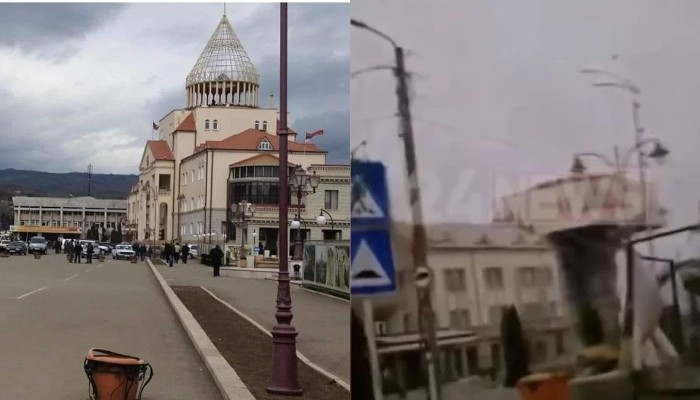 Azerbaycanlılar Karabağ Ulusal Meclisi binasını yıktı (Video)